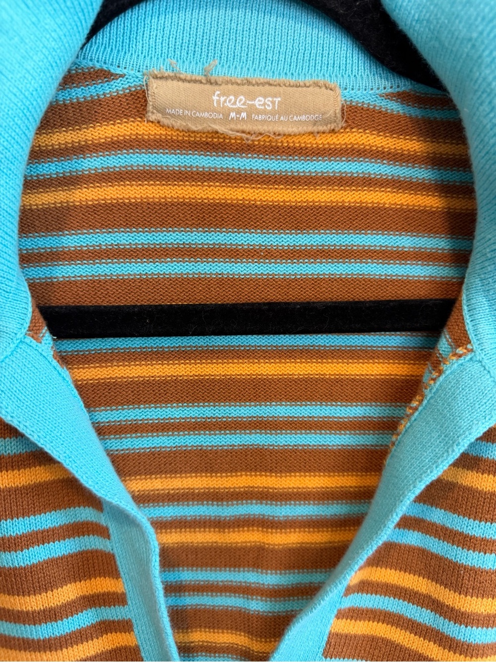 Free People Miller Sweater V Neck Top size Medium Striped 100% Cotton Blouse - Picture 4 of 9